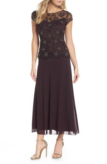 Women's Pisarro Nights Beaded Mesh Gown - Red