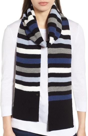 Women's Kate Spade New York Wide Stripe Skinny Muffler, Size - Black