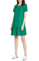 Petite Women's Halogen Short Sleeve Ruffle Hem Dress, Size P - Green