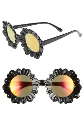 Women's Circus By Sam Edelman 43mm Mirrored Round Flower Frame Sunglasses - Black