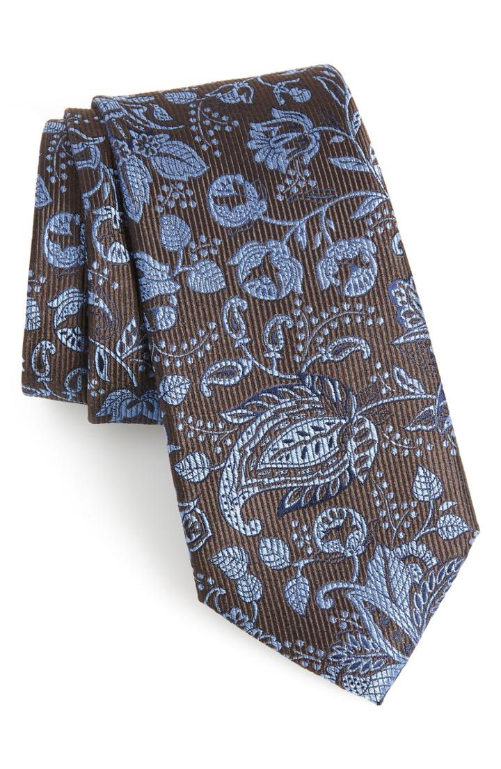 Men's Calibrate Skarn Floral Silk Tie, Size - Metallic