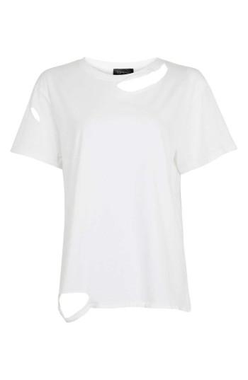 Women's Topshop Ripped Cotton Tee Us (fits Like 0) - White