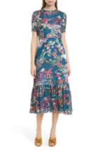 Women's Saloni Lorna Print Ruffle Hem Midi Dress