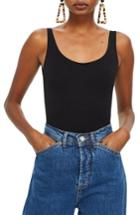 Women's Topshop Textured Scoop Neck Bodysuit Us (fits Like 0-2) - Black