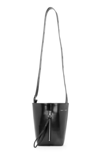 Kara Leather Panel Pail Convertible Leather Bucket Bag - Black