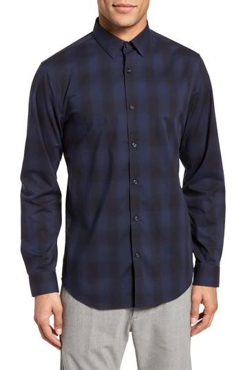 Men's Calibrate Trim Fit Plaid Sport Shirt, Size - Blue