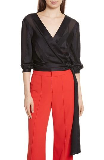 Women's Alice + Olivia Dyanna Wrap Front Blouson Silk Top
