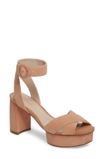Women's Stuart Weitzman Carmina Ankle Strap Platform Sandal M - Beige