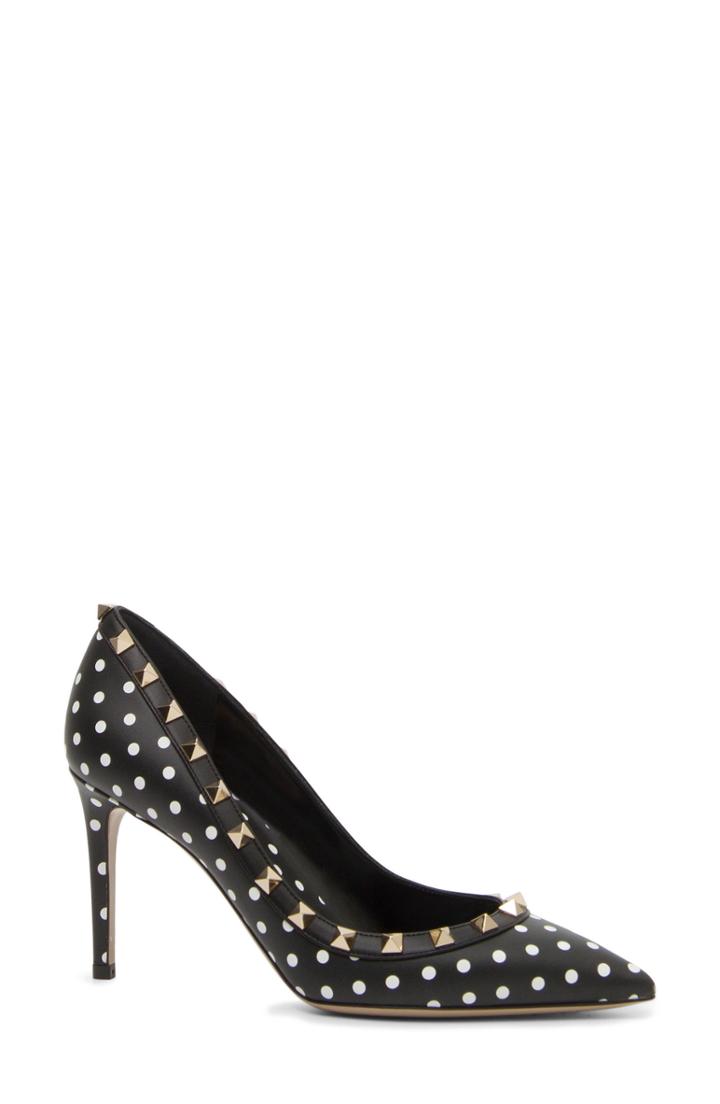 Women's Valentino Garavani Rockstud Polka Dot Pump .5us / 35.5eu - Black