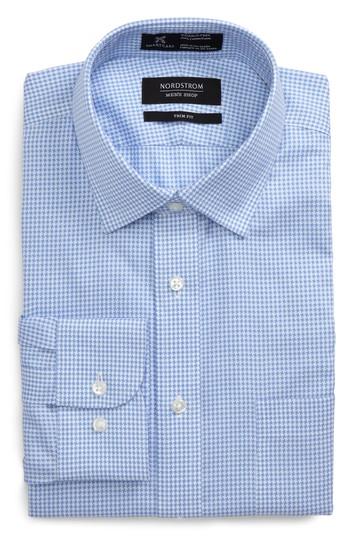 Men's Nordstrom Men's Shop Smartcare(tm) Trim Fit Houndstrooth Dress Shirt .5 - 32/33 - Blue