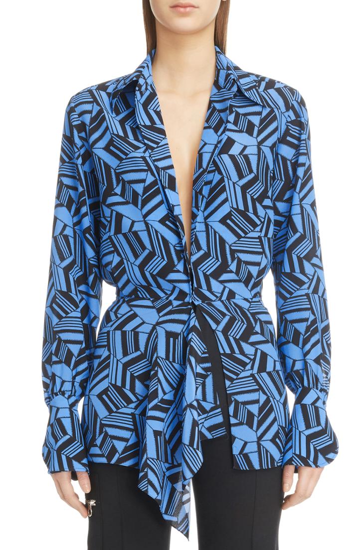 Women's Chloe Geometric Print Silk Blouse Us / 36 Fr - Blue