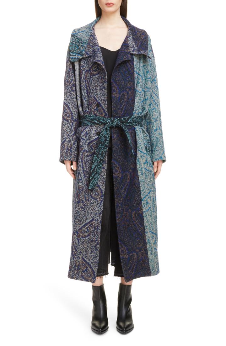 Women's Y's By Yohji Yamamoto Paisley Jacquard Wool Coat