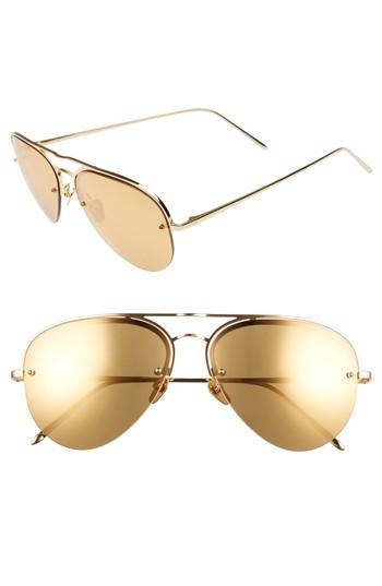 Women's Linda Farrow 60mm Mirrored 22 Karat Gold Aviator Sunglasses -