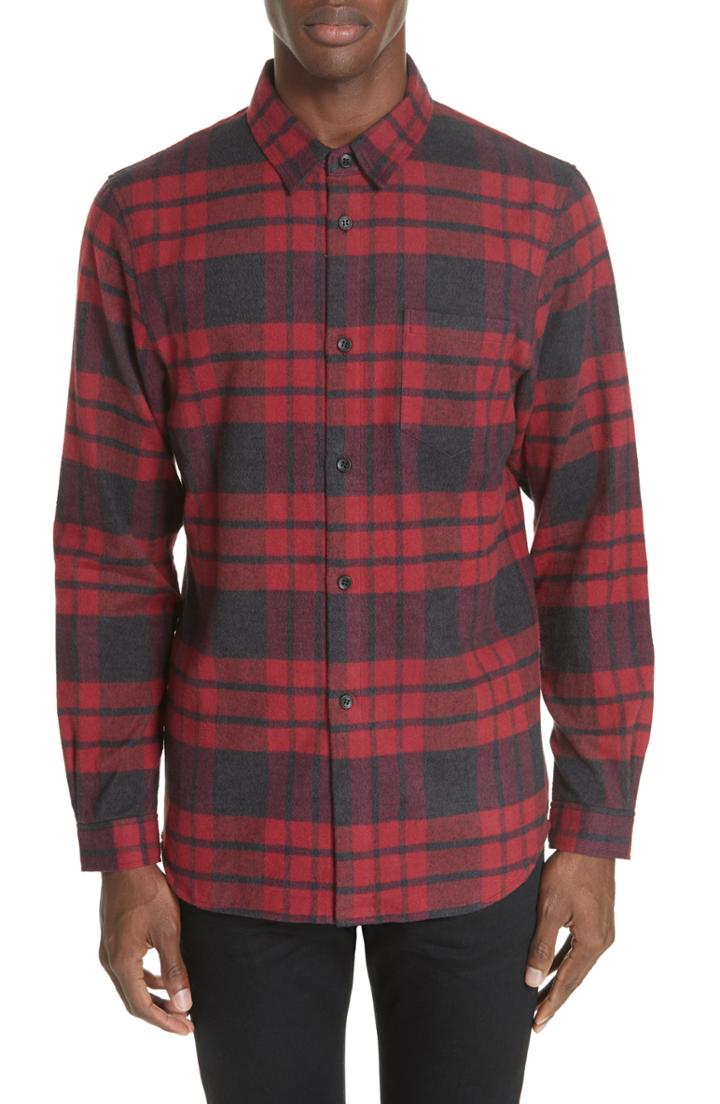 Men's John Elliott Brushed Flannel Shirt - Red