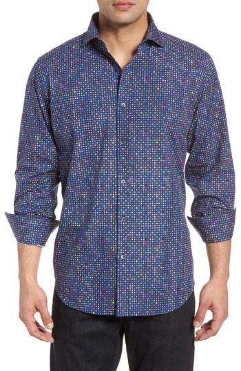 Men's Bugatchi Happy Dots Classic Fit Sport Shirt - Blue