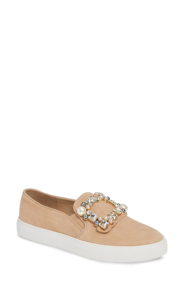 Women's Karl Lagerfeld Paris Evelyn Imitation Pearl Embellished Sneaker M - Beige