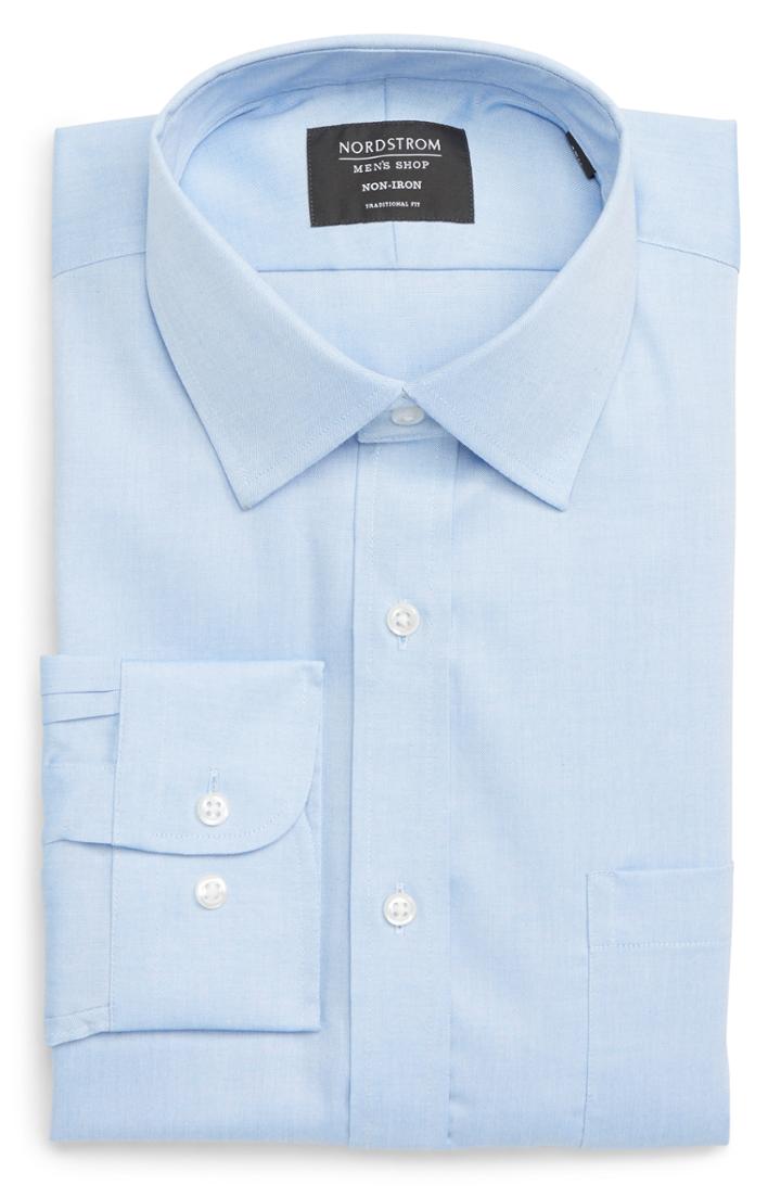 Men's Nordstrom Men's Shop Traditional Fit Non-iron Dress Shirt - 32/33 - Blue