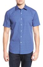 Men's Bugatchi Shaped Fit Bird Print Sport Shirt - Blue