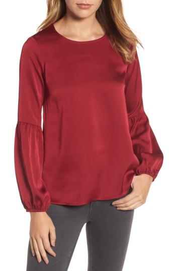Women's Bobeau Bubble Sleeve Satin Top, Size - Red