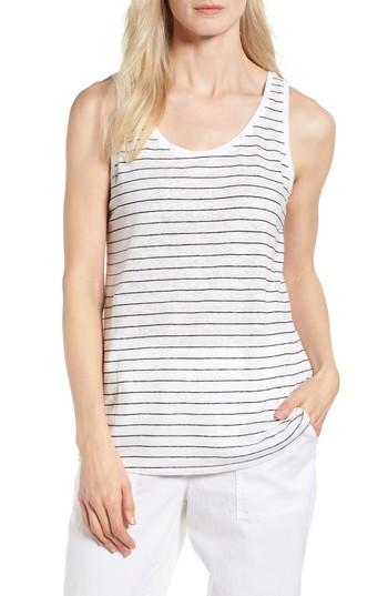 Women's Eileen Fisher Stripe Linen Tank, Size - White