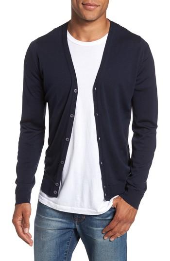 Men's John Smedley Standard Fit Wool Cardigan, Size - Blue