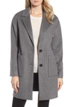 Women's Dkny Pinstripe Wool Blend Coat - Grey