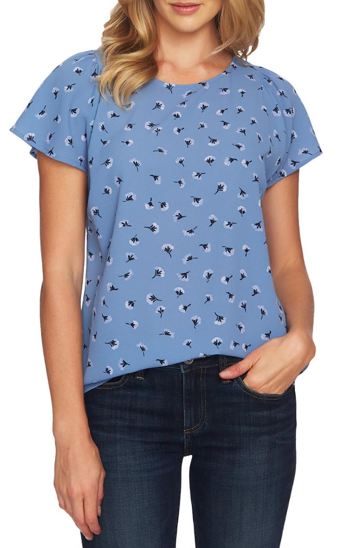 Women's Cece Scattered Ditsy Flutter Sleeve Top - Blue