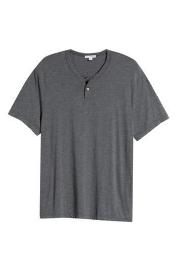 Men's James Perse Cotton Blend Short Sleeve Henley - Grey