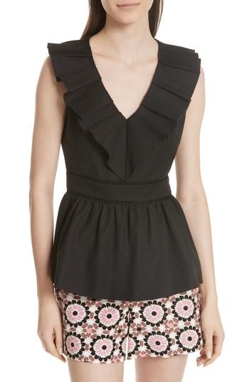 Women's Kate Spade New York Ruffle Neck Stretch Cotton Peplum Blouse