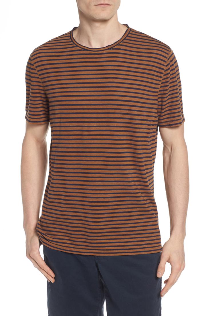 Men's Ag Theo Striped Cotton & Linen T-shirt, Size - Metallic