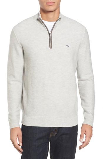 Men's Vineyard Vines Merino Wool Twill Stitch Quarter Zip Sweater, Size - Grey