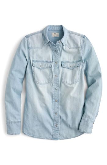 Women's J.crew Light Wash Western Shirt - Blue