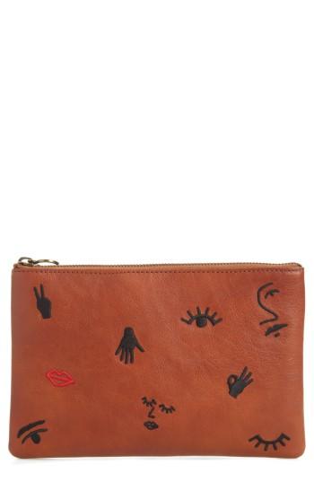 Madewell The Leather Pouch Clutch: Embroidered Icon Edition - Brown