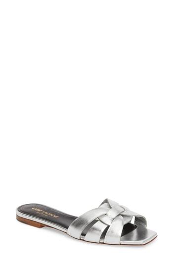 Women's Saint Laurent Tribute Nu Pieds Slide Sandal .5us / 35.5eu - Metallic
