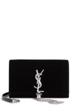 Women's Saint Laurent Small Kate Crystal Logo Wallet On A Chain - Black