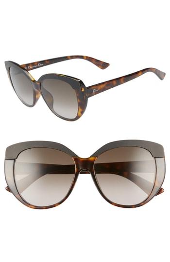 Women's Dior Soft 55mm Cat Eye Sunglasses - Havana