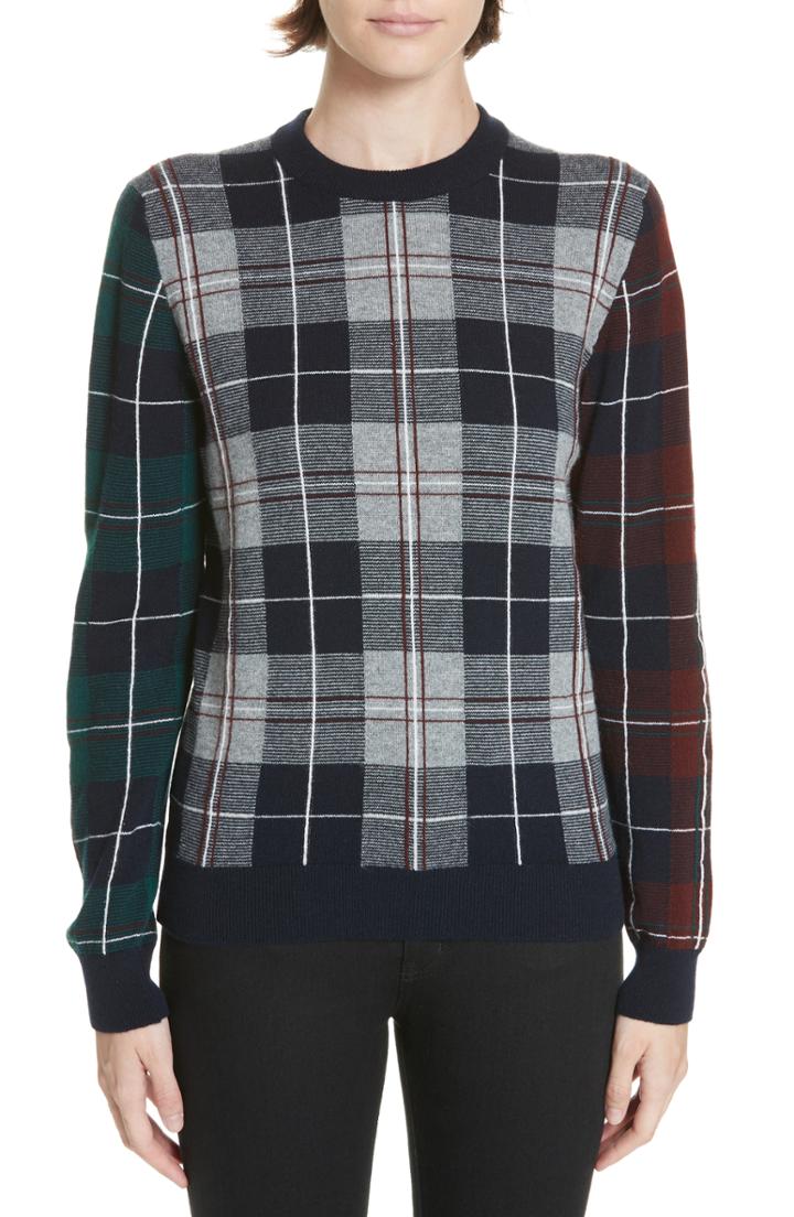 Women's & Daughter Nell Tartan Patchwork Cashmere Sweater - Blue