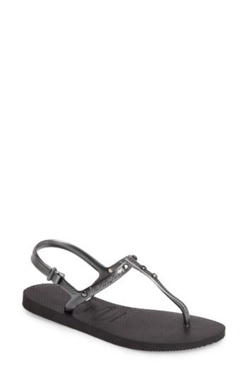 Women's Havaianas Freedom Crystal Sandal /38 Br - Black