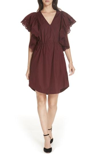 Women's See By Chloe Eyelet Ruffle Sleeve Dress Us / 40 Fr - Purple