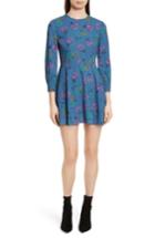 Women's Red Valentino Anemone Floral Print Crepe Dress Us / 42 It - Blue