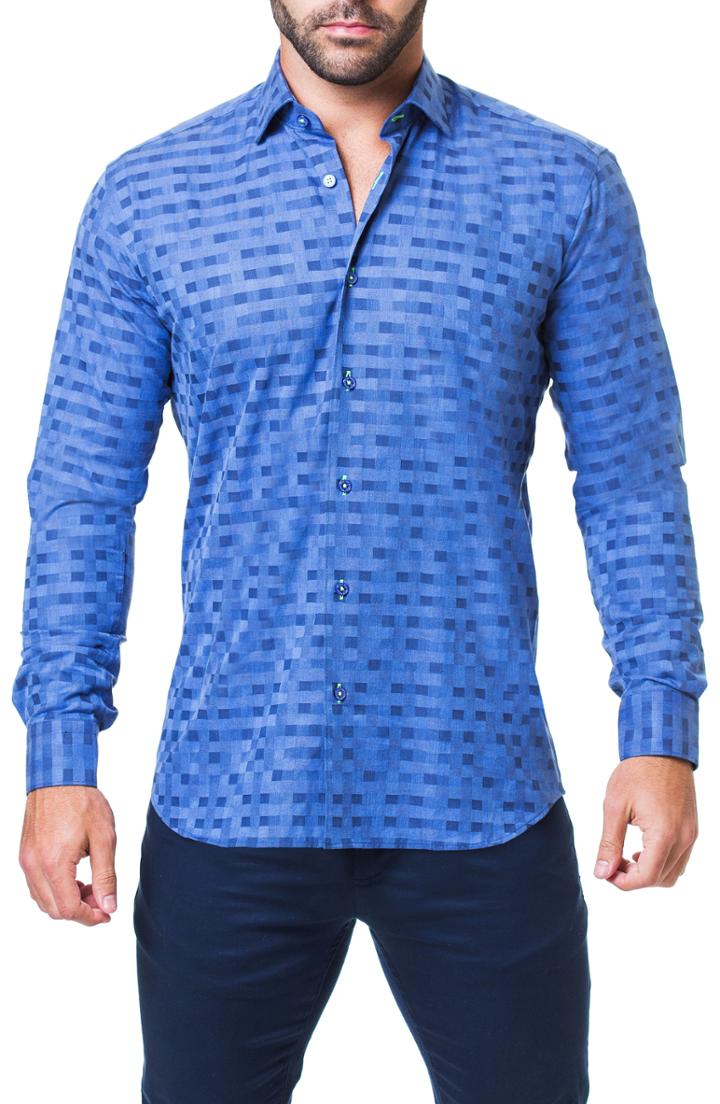 Men's Maceoo Fibonacci Domino Trim Fit Sport Shirt - Blue