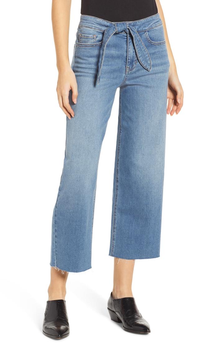 Women's Prosperity Denim Belted Crop Wide Leg Jeans - Blue
