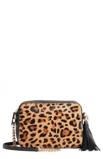Nordstrom Ella Leather & Genuine Calf Hair Crossbody Bag - Black