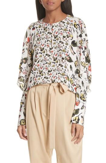 Women's Grey Jason Wu Painterly Floral Print Silk Top - Beige