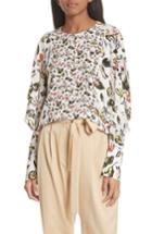 Women's Grey Jason Wu Painterly Floral Print Silk Top - Beige