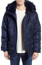 Men's Schott Nyc Satin Flight Parka With Removable Faux Fur Lining - Blue