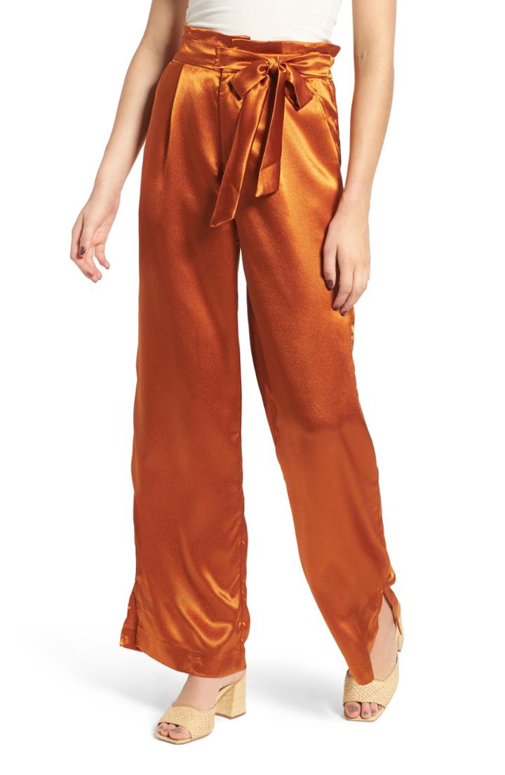 Women's Heartloom Satin Tie Waist Pants - Orange