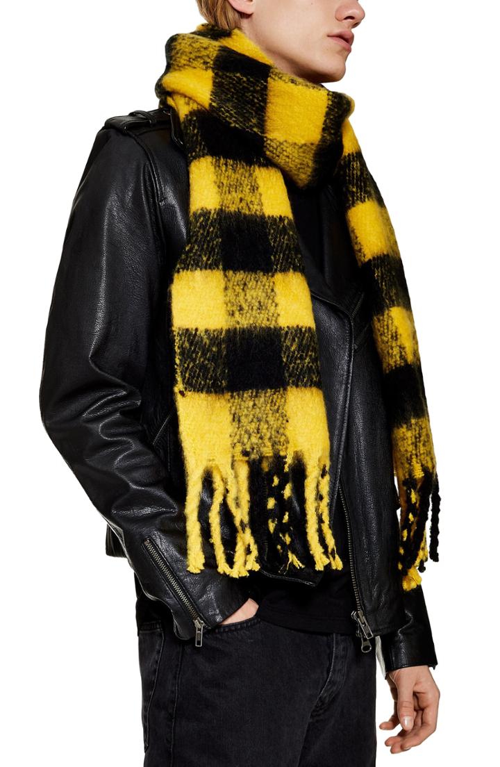 Men's Topman Buffalo Check Scarf, Size - Yellow