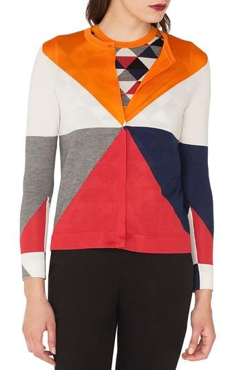 Women's Akris Diamond Jacquard Cashmere & Silk Cardigan - Orange
