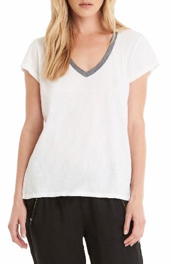 Women's Michael Stars Contrast V-neck Tee, Size - White